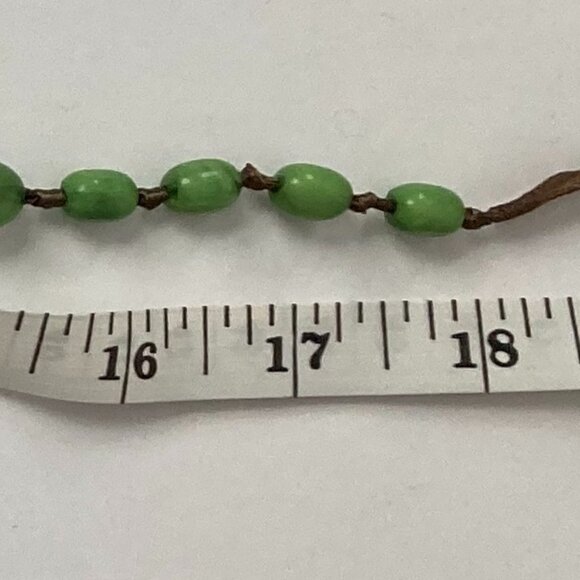Green Beaded Necklace on Brown Ribbon - Picture 3 of 3